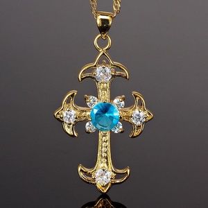 Cross CutTopaz Aquamarine 18K Gold Plated necklace